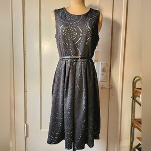 Calvin Klein Laser Cut Belted Scuba Dress Black & Sky Blue NWT Sz 6